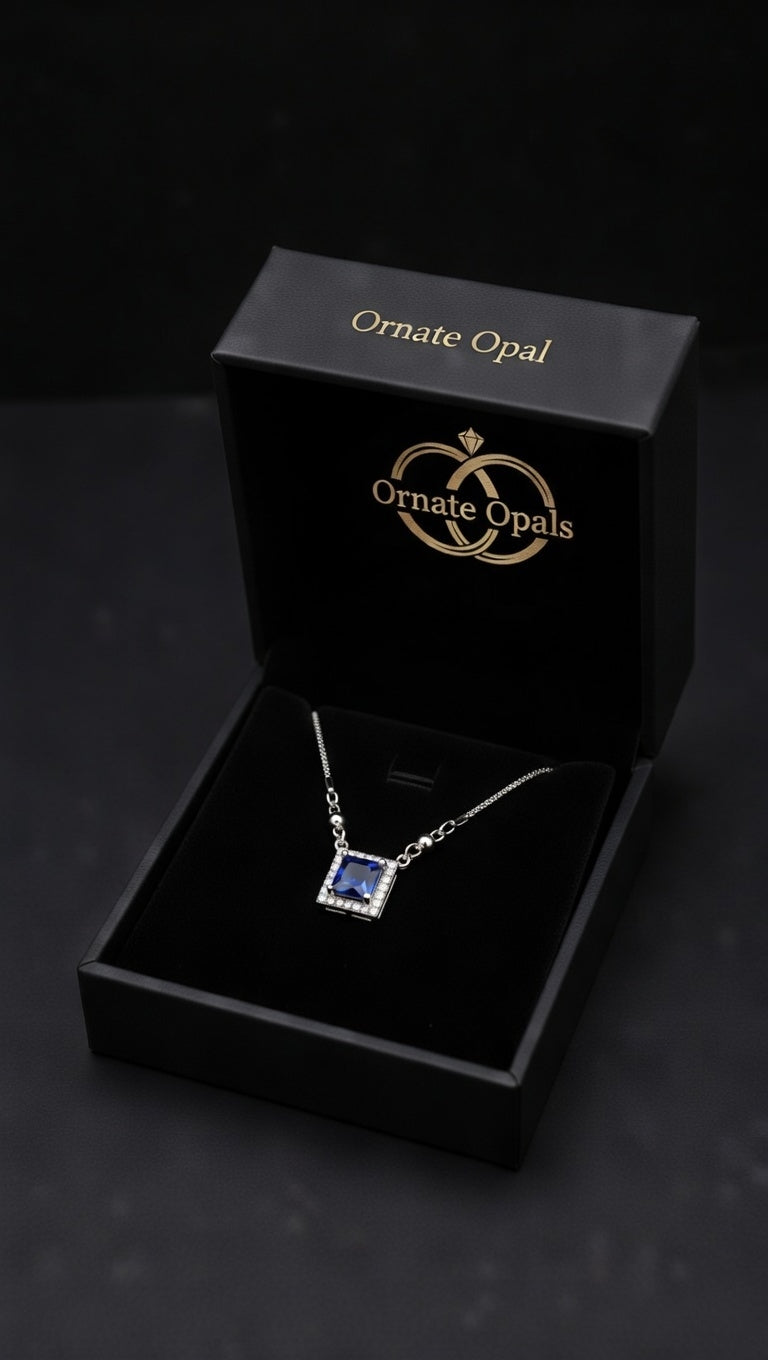 Royal Sapphire Halo Necklace