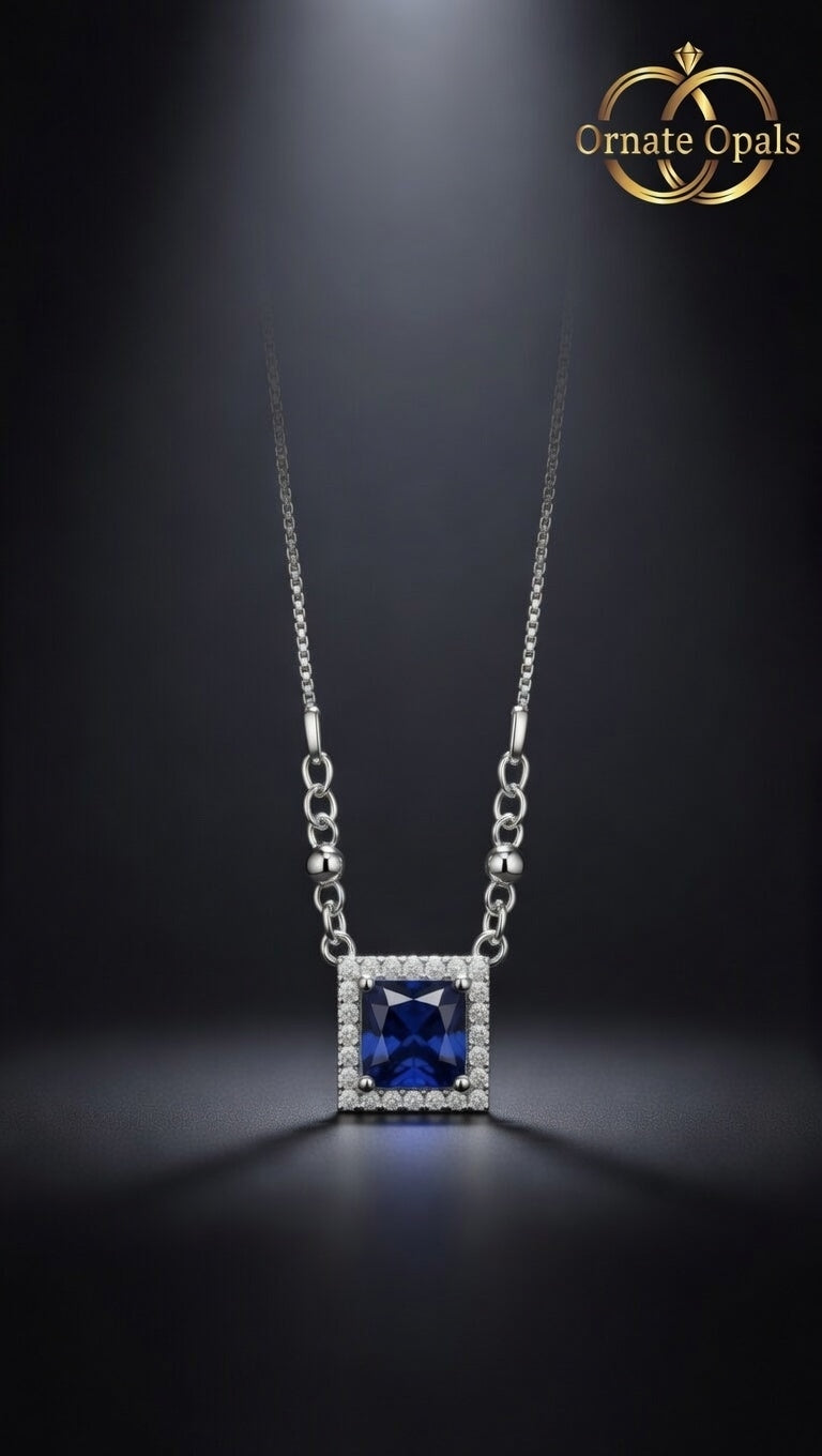 Royal Sapphire Halo Necklace