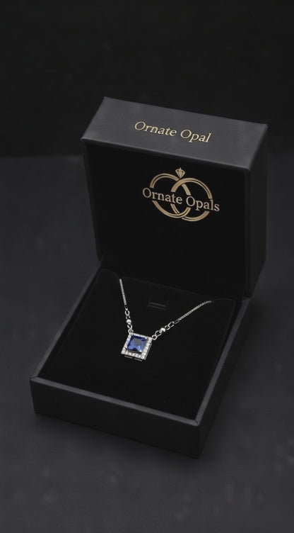 Royal Sapphire Halo Necklace